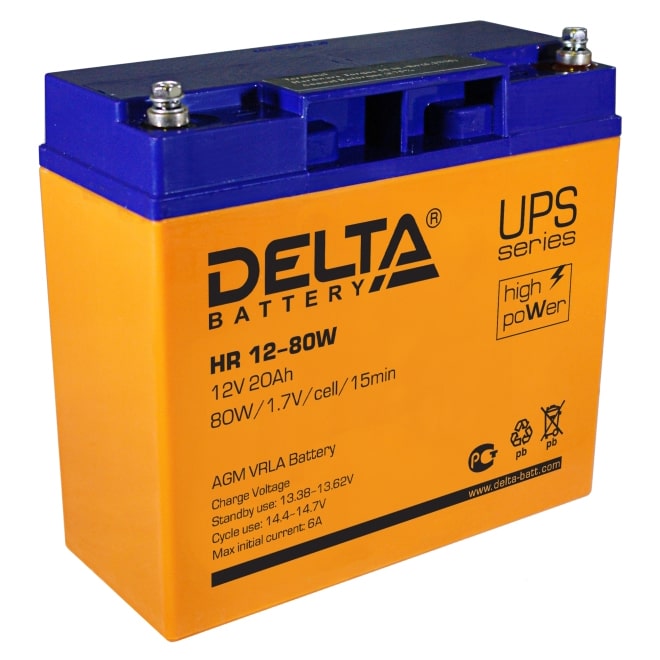 HR 12-80 W аккумулятор 20Ач 12В Delta